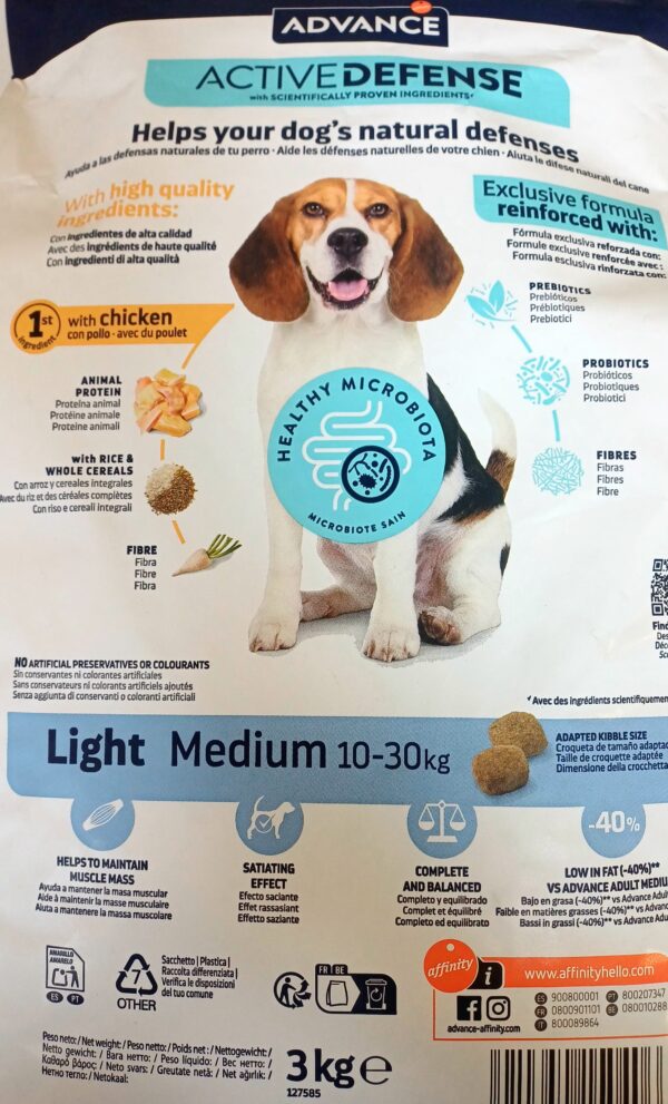Advance Active Defense Medium Light Pollo y Arroz pienso para perros 3kg - Imagen 2