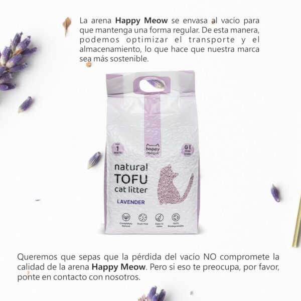 HAPPY MEOW ARENA TOFU AGLOMERANTE PARA GATO Lavanda 2mm 6L - Imagen 4