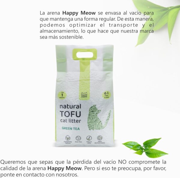 HAPPY MEOW ARENA TOFU AGLOMERANTE PARA GATO Té Verde 2mm 6L - Imagen 3